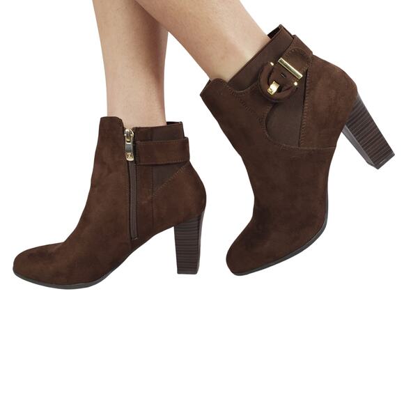 Liz Claiborne Temple Women's Brown Comfort Ankle Heeled Booties Size 9.5M - Picture 1 of 12